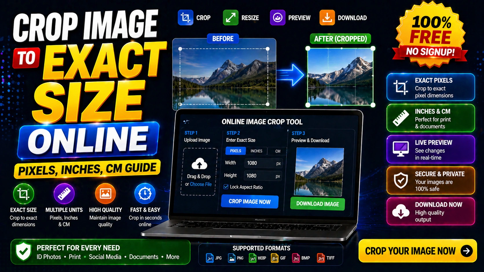 Crop Image to Exact Size Online (Pixels, Inches, CM Guide)