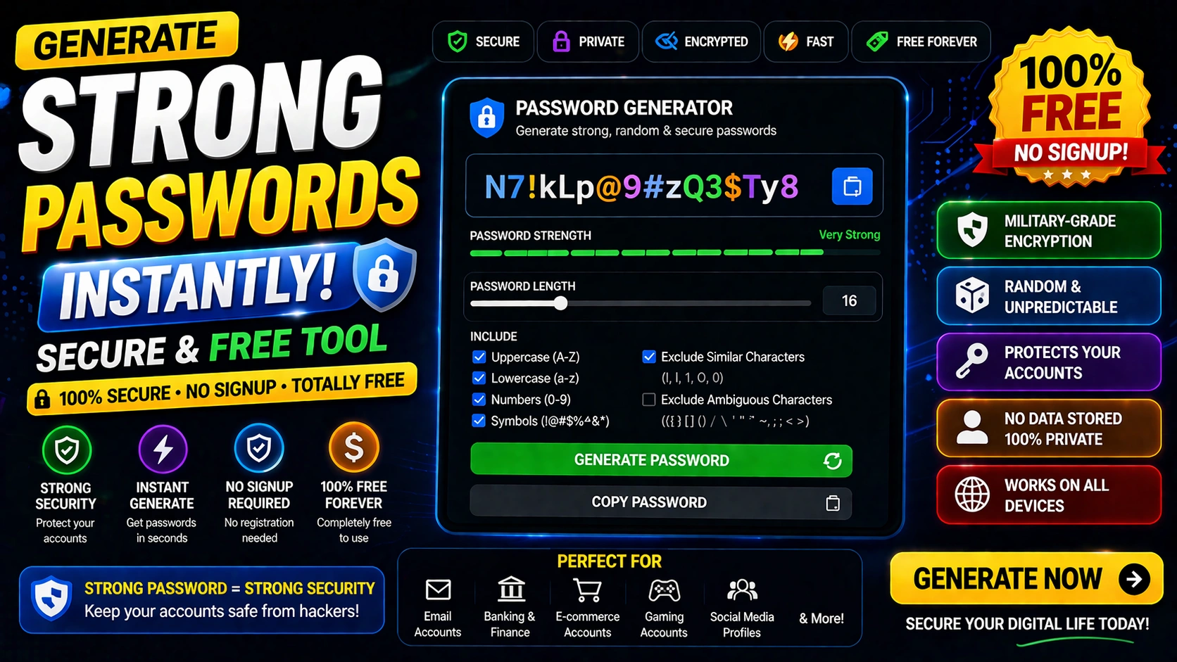 Generate Strong Passwords Instantly (Secure & Free Tool)