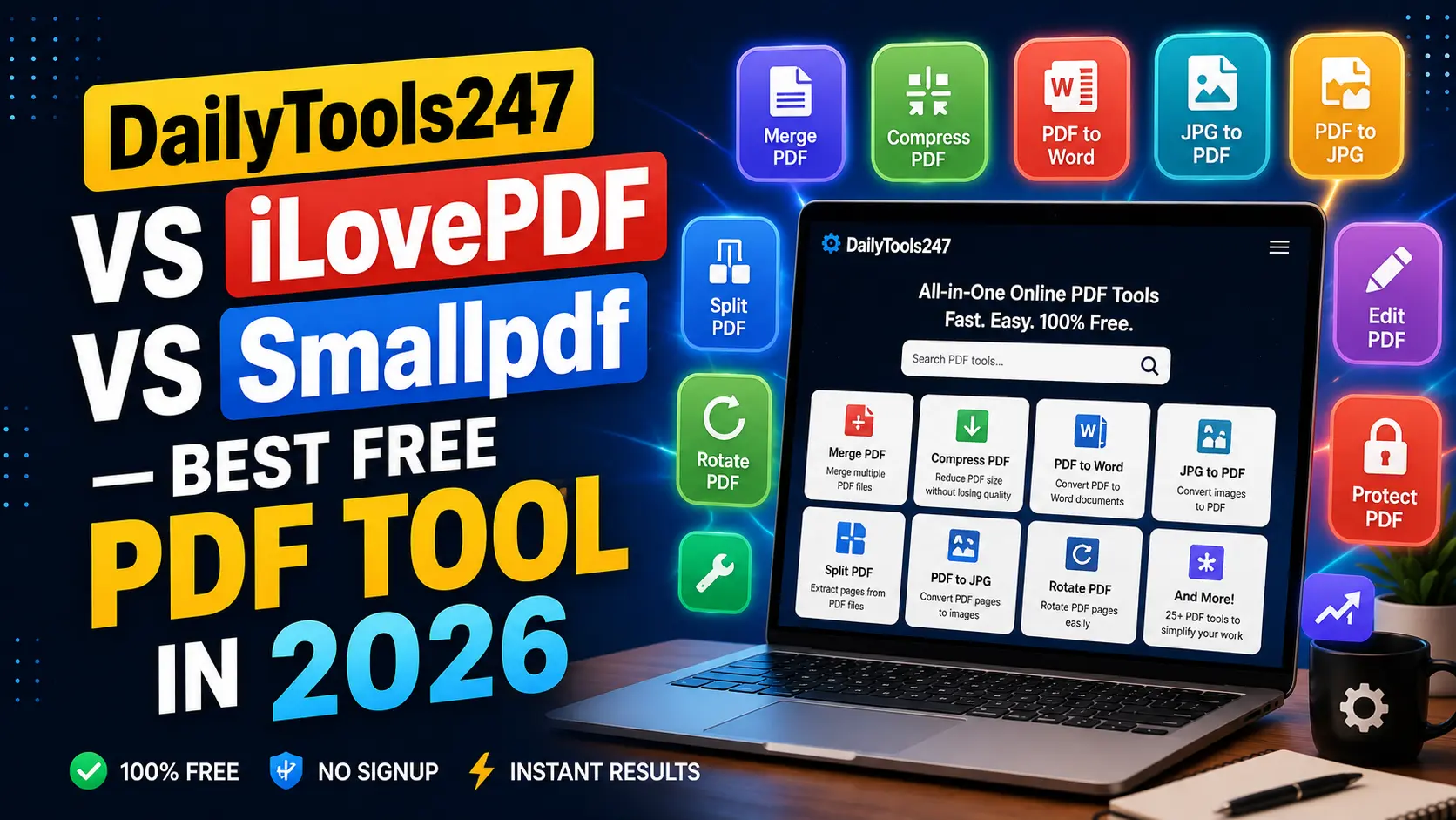 DailyTools247 vs iLovePDF vs Smallpdf — Best Free PDF Tool in 2026