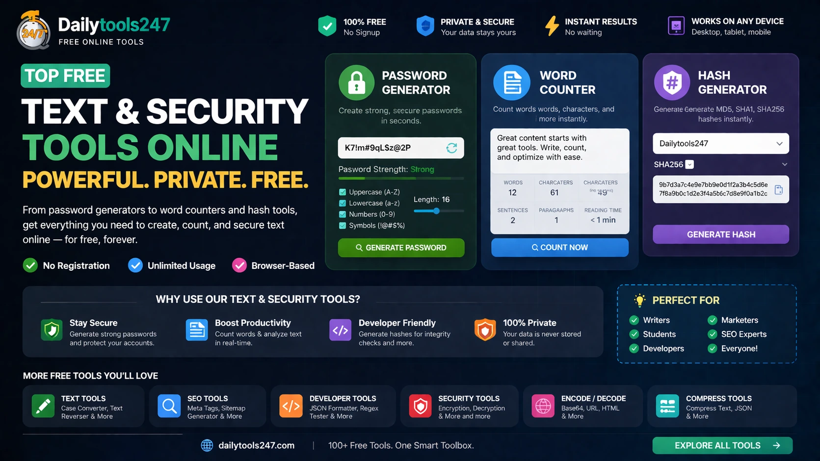 Top Free Text & Security Tools Online (Password Generator, Word Counter, Hash Tools)